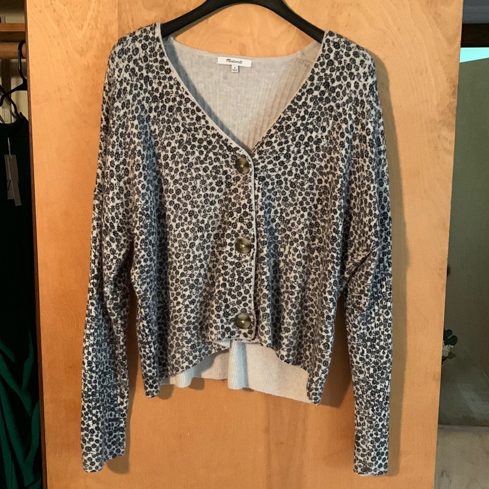 Madewell Gray Leopard Print Cardigan
